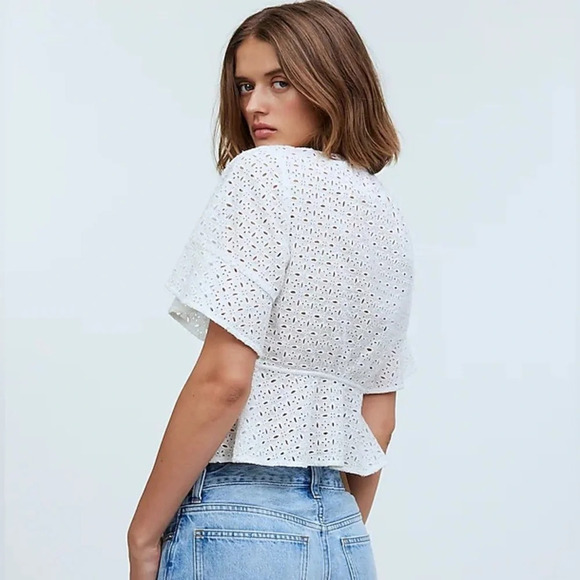 NWT Madewell Tie-Front Top in Eyelet Soft white XXS - Picture 4 of 14